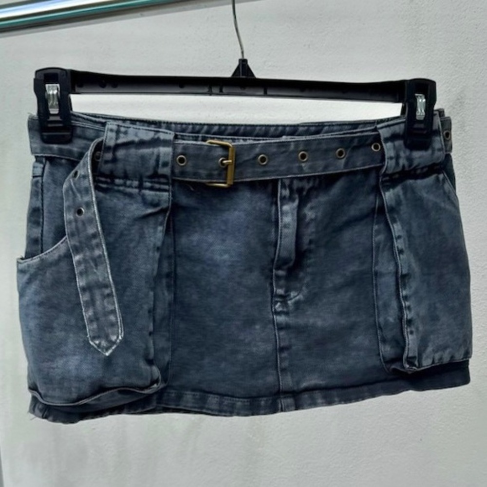 Pookie & Sebastian Charcoal Blue Denim Cargo Mini Skirt Size Small